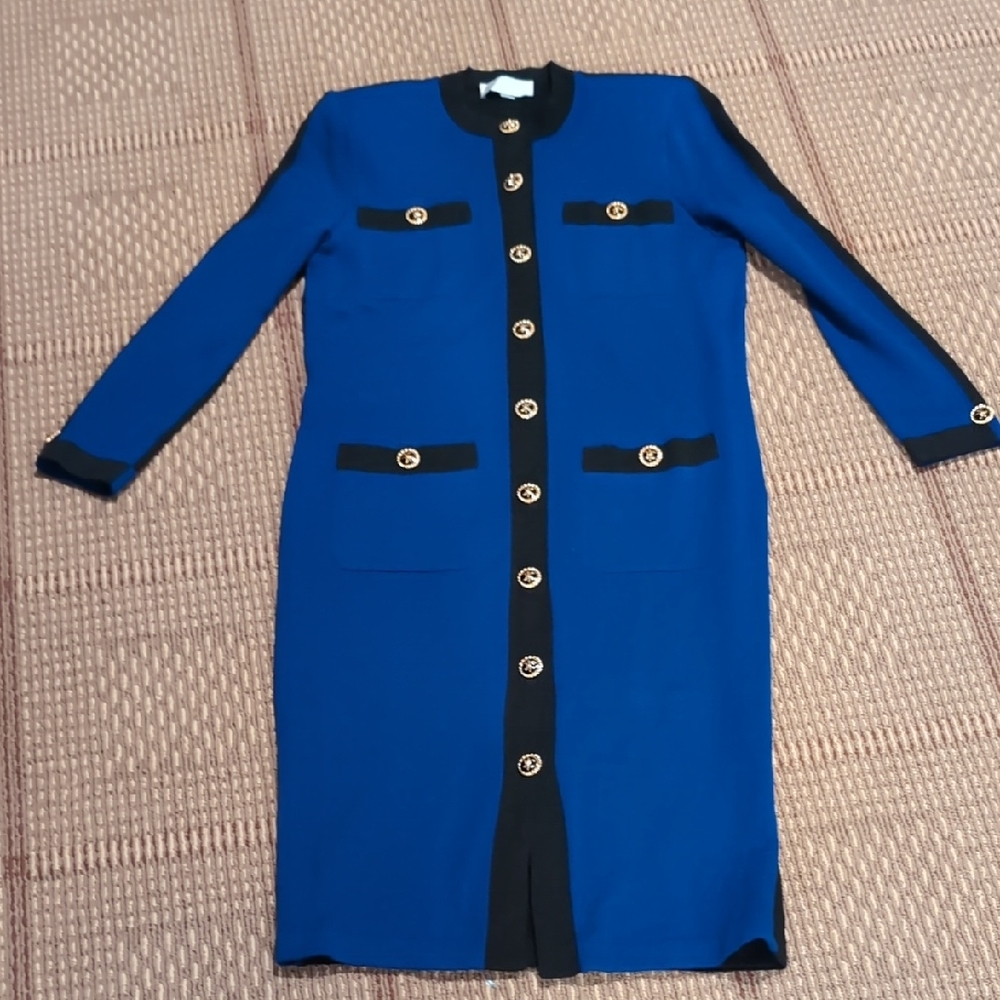 Vintage St. John Blue And Black Knit dress